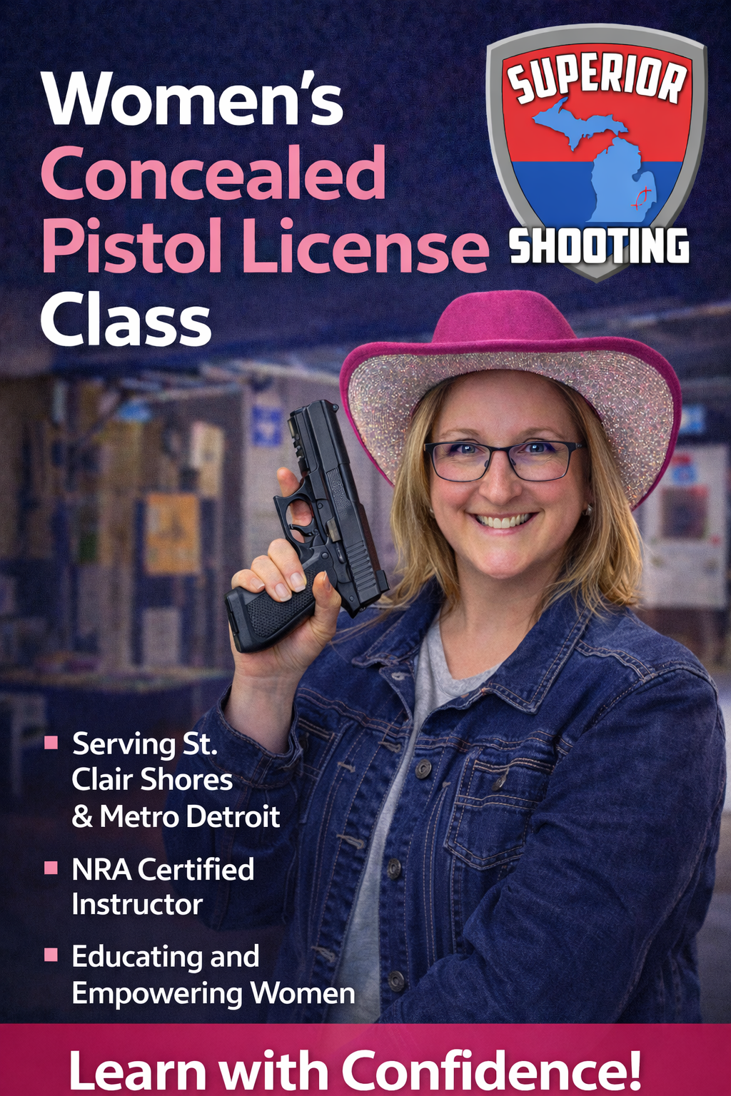Superior Shooting has women Only classes serving St. Clair Shores and Metro Detroit. Taught by our female NRA instructors. We are educating and empowering women to protect themselves.